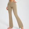 asntrgd Yoga Pants with Pockets for Women Casual V Cross High Waist Butt Lifting Pants Wide Leg Flare Bootcut Leggings, A03_khaki view 3