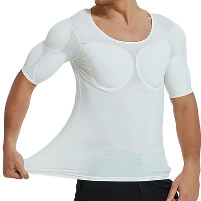 WYGWBD Men's Fake Muscle Shirt for Adult Padded Chest Shoulder Pads Vest for Muscle Invisible Breathable Underwear,White,M