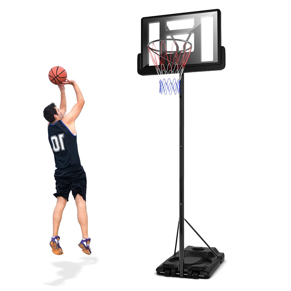 Goplus Portable Basketball Hoop Outdoor, 8.5-10FT Height Adjustable Basketball Stand w/39Inch Shatterproof Backboard, Fillable Base, 2 Nets, Indoor Ouside Driveway Court Basketball Goal for Adults