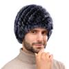 Men's Real Rabbit Fur Hat Scarf Thicken Winter Warm Knitted Cap Collar Fashion (Bao Blue Only Hat) view 1