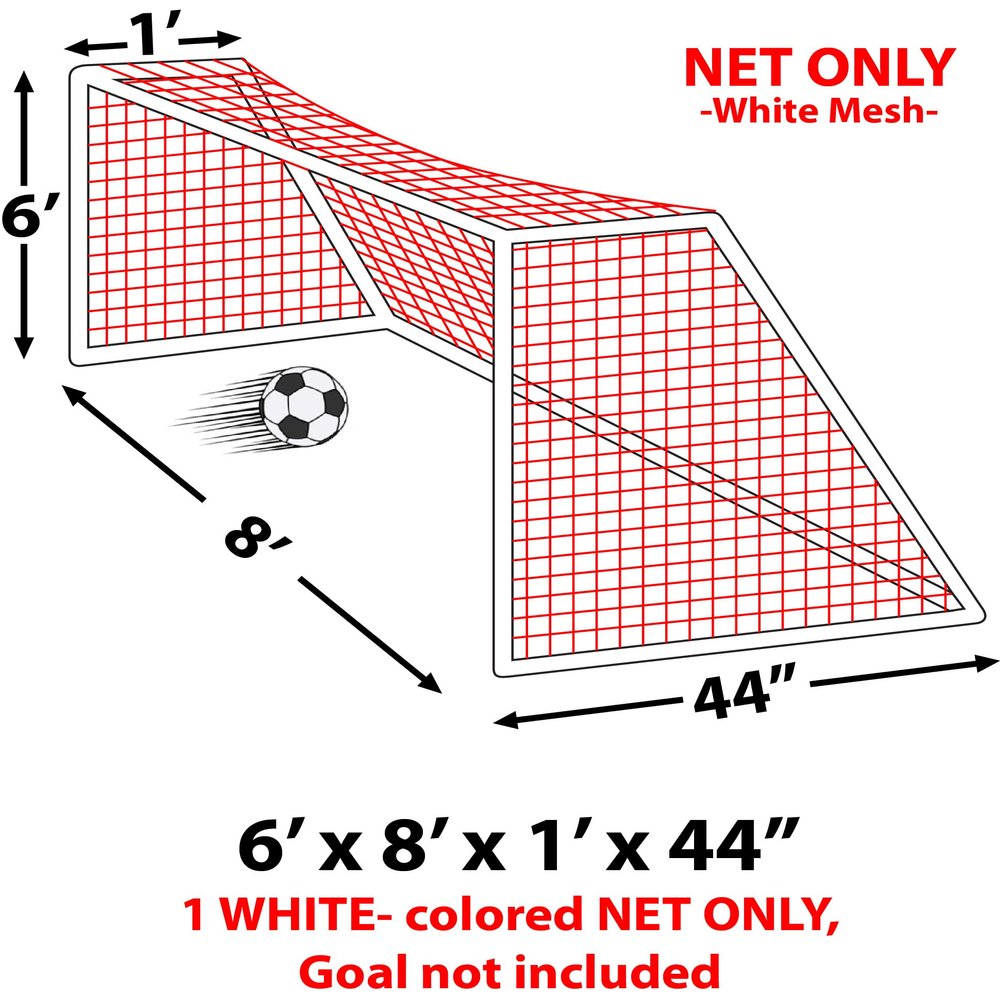 Epic 6'X8'x1'x44 3Mm White Soccer Goal Nets-Each 6' X 8' X 1' X 44" - SN20 (Each)