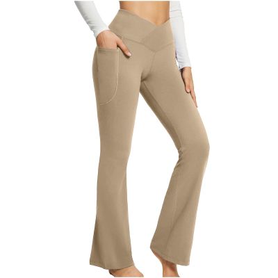 asntrgd Yoga Pants with Pockets for Women Casual V Cross High Waist Butt Lifting Pants Wide Leg Flare Bootcut Leggings