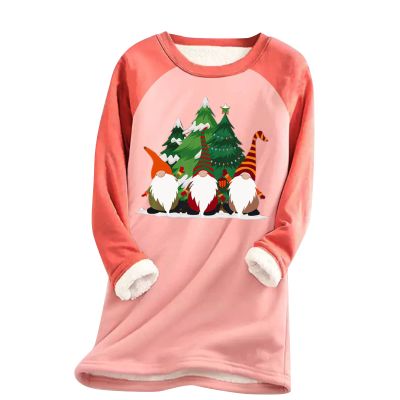 Winter O Neck Fleece Top Thermal Women Underwear Thick Fleece Sweatshirt Blouse Women Thermal Undershirt for Men Pink