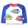 Gymboree,Boys,and Toddler Embroidered Long Sleeve Rashguard,White/Blue Fish,12-18 Months