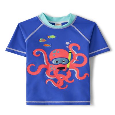 Gymboree,Boys,and Toddler Embroidered Short Sleeve Rashguard,Octopus,18-24 Months