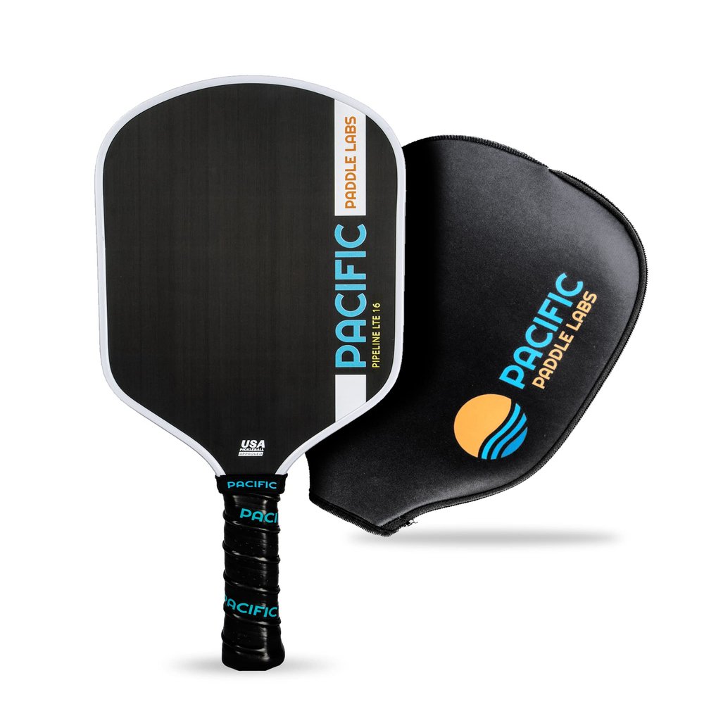 PACIFIC PADDLE LABS Pipeline LTE 16 Pickleball Paddle, Raw Carbon Fiber, 16MM, USAPA Approved Pickleball Racket, GrindIT Grit Texture, Max Spin, Comfort Grip, Polypropylene Core, Includes Paddle Cover