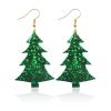 Christmas Glitter Faux Leather Drop Dangle Earrings Christmas Tree Snowflake Elk Glitter Leaf Layered Teardrop Earrings for Women Jewelry Christmas Costumes Accessories-green tree view 1