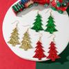 Christmas Glitter Faux Leather Drop Dangle Earrings Christmas Tree Snowflake Elk Glitter Leaf Layered Teardrop Earrings for Women Jewelry Christmas Costumes Accessories-green tree view 2