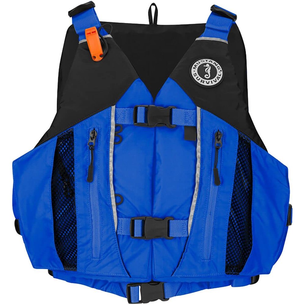 Mustang Survival Solaris High Back Foam PFD, Personal Floatation Device | High Back and Adjustable | Great for Canoeing and Kayaking, Blue/Black, XL/XXL