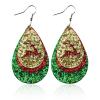 Christmas Glitter Faux Leather Drop Dangle Earrings Christmas Tree Snowflake Elk Glitter Leaf Layered Teardrop Earrings for Women Jewelry Christmas Costumes Accessories-elk view 1