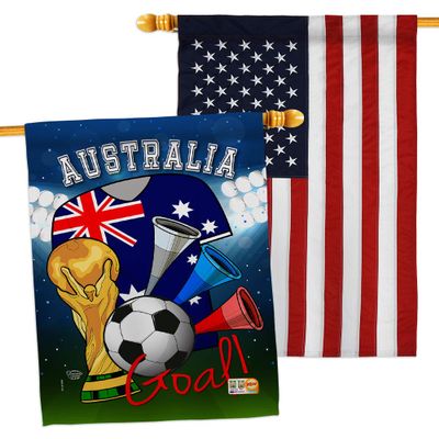 FIFA World Cup Australian Flags American Flag Banner Pack Wall Art Patio Porch Lawn Garden Outdoor Decorations Tapestry Yard Signs Sports Fan Team Qatar Trophy Soccer Game Football Gifts Made in USA