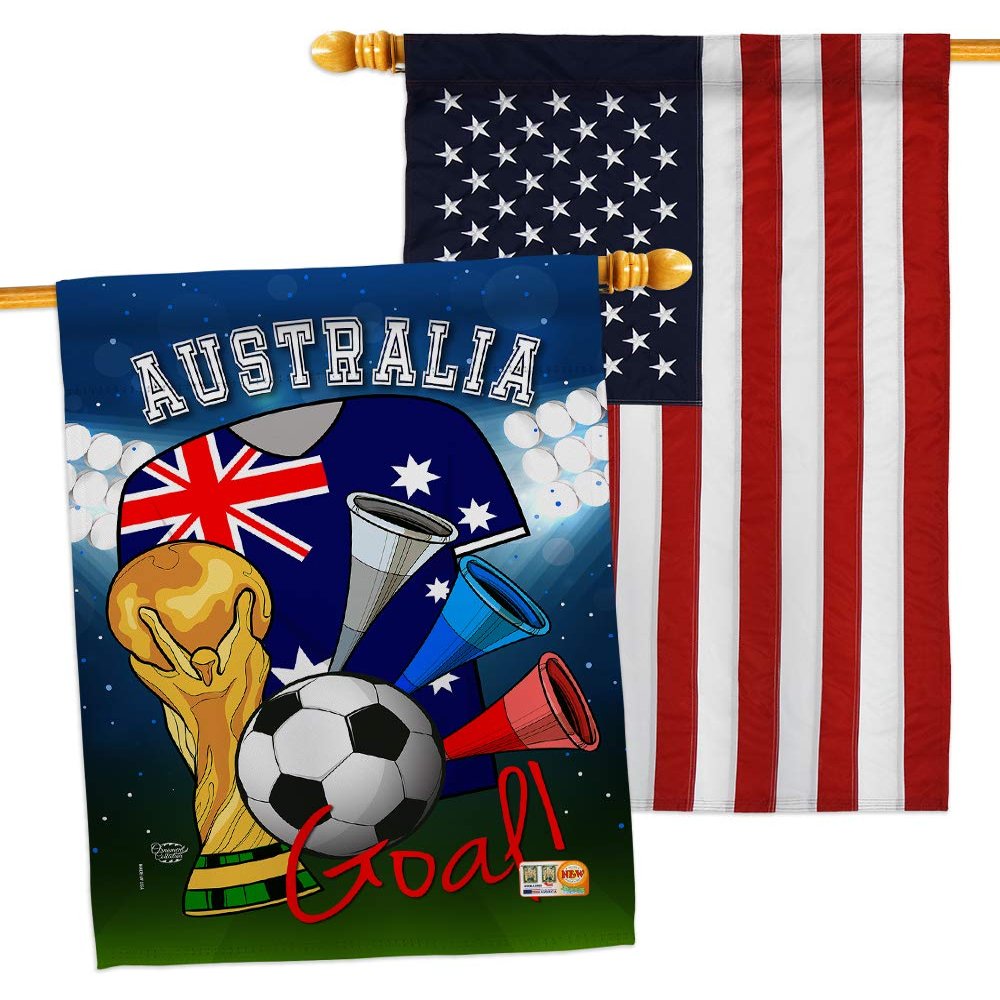 FIFA World Cup Australian Flags American Flag Banner Pack Wall Art Patio Porch Lawn Garden Outdoor Decorations Tapestry Yard Signs Sports Fan Team Qatar Trophy Soccer Game Football Gifts Made in USA