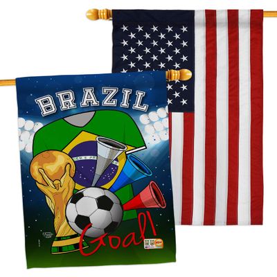 FIFA World Cup Brazilian Flags American Flag Banner Pack Wall Art Patio Porch Lawn Garden Outdoor Decorations Tapestry Yard Signs Sports Fan Team Qatar Trophy Soccer Game Football Gifts Made in USA