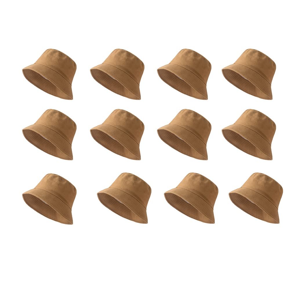Custom 12 Pcs Bucket Hats for Women Sun Travel Summer Beach Hat Fishing Hat Breathable Khaki