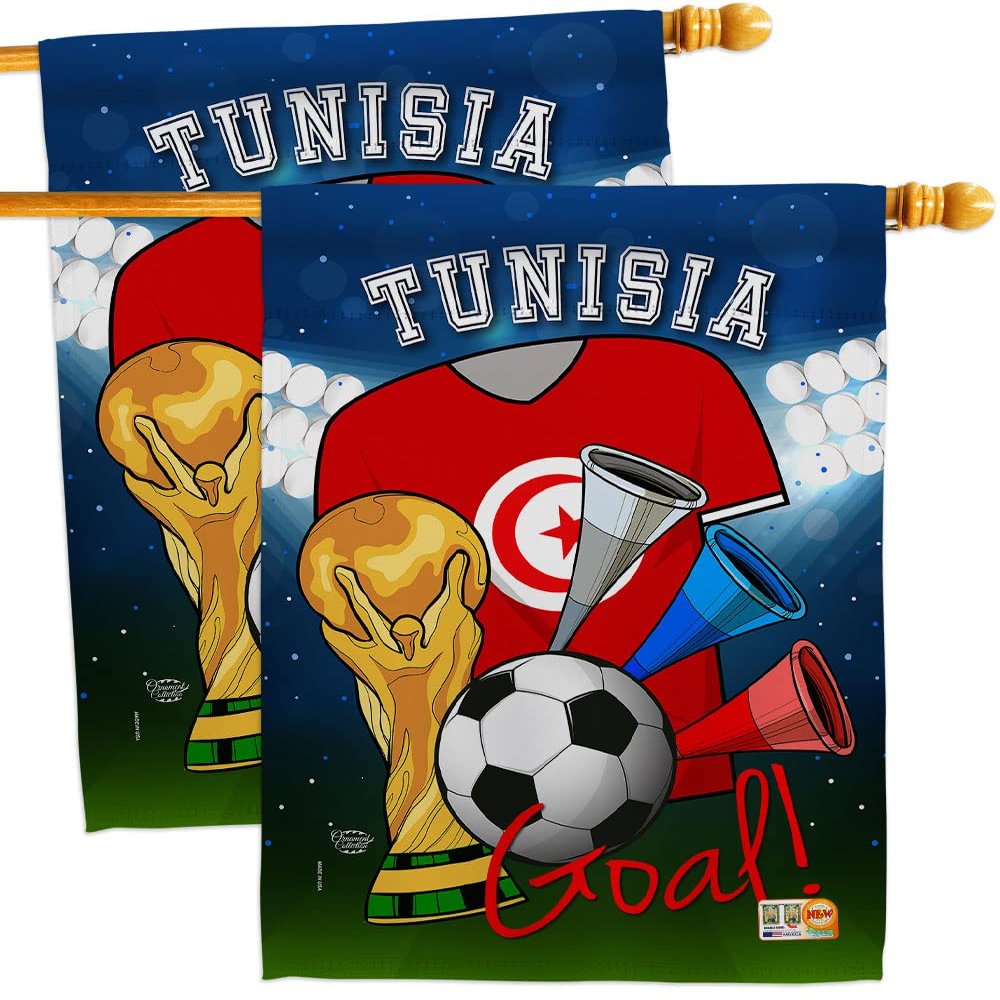 FIFA World Cup Tunisian Flags Wall Decor 2 Pcs Banner Flag Patio Lawn Garden Room Decorations Outdoor Tapestry Yard Signs Art Sports Fan Team Qatar Trophy Soccer Game Football Gifts Made in USA