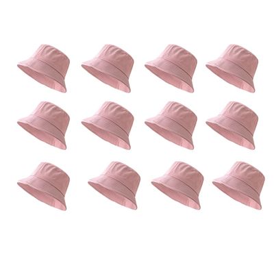 Custom 12 Pcs Bucket Hats for Women Sun Travel Summer Beach Hat Fishing Hat Breathable Pink