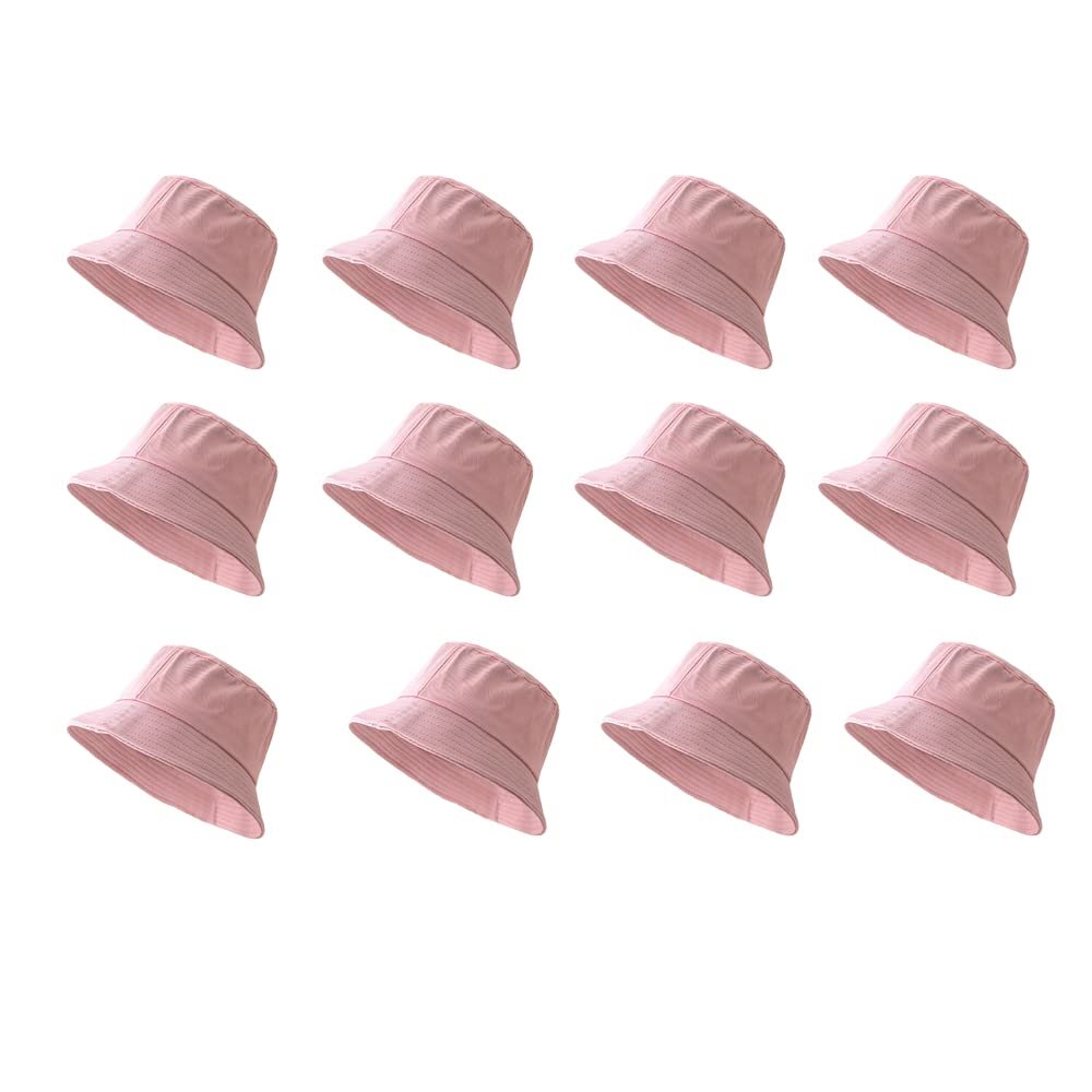 Custom 12 Pcs Bucket Hats for Women Sun Travel Summer Beach Hat Fishing Hat Breathable Pink