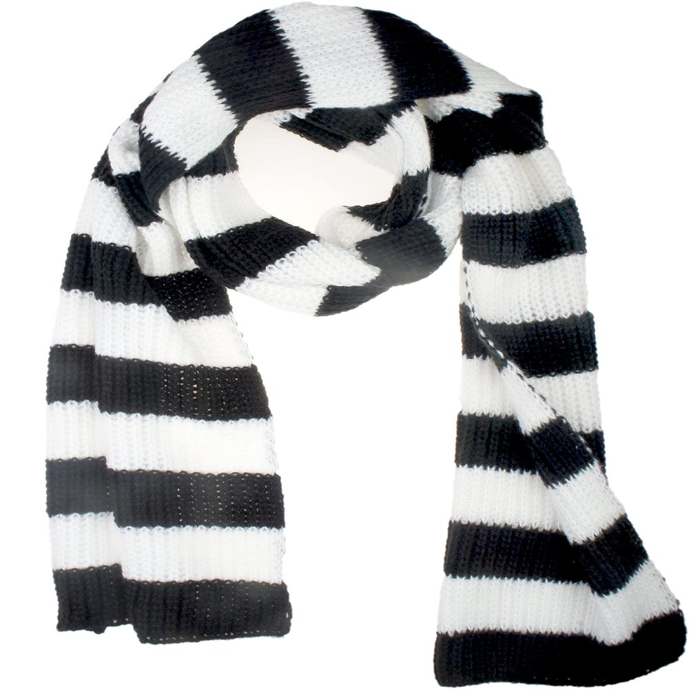 VIVIAN & VINCENT Black White Striped Fall Winter Scarf for Women and Men