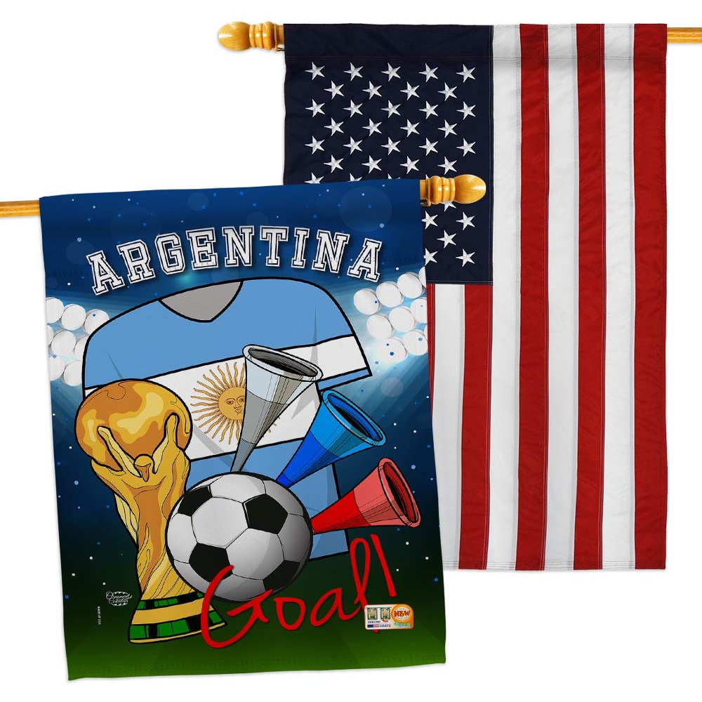 FIFA World Cup Argentine Flags American Flag Banner Pack Wall Art Patio Porch Lawn Garden Outdoor Decorations Tapestry Yard Signs Sports Fan Team Qatar Trophy Soccer Game Football Gifts Made in USA