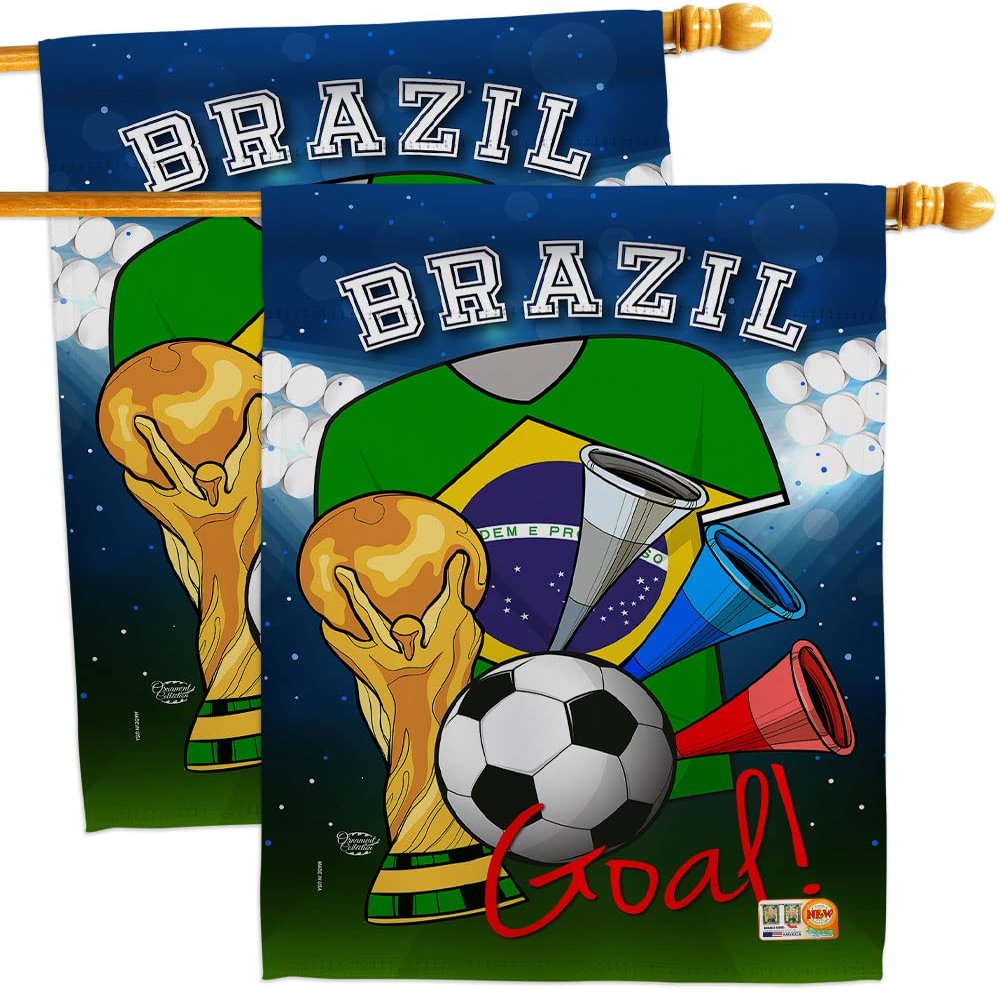 FIFA World Cup Brazilian Flags Wall Decor 2 Pcs Banner Flag Patio Lawn Garden Room Decorations Outdoor Tapestry Yard Signs Art Sports Fan Team Qatar Trophy Soccer Game Football Gifts Made in USA