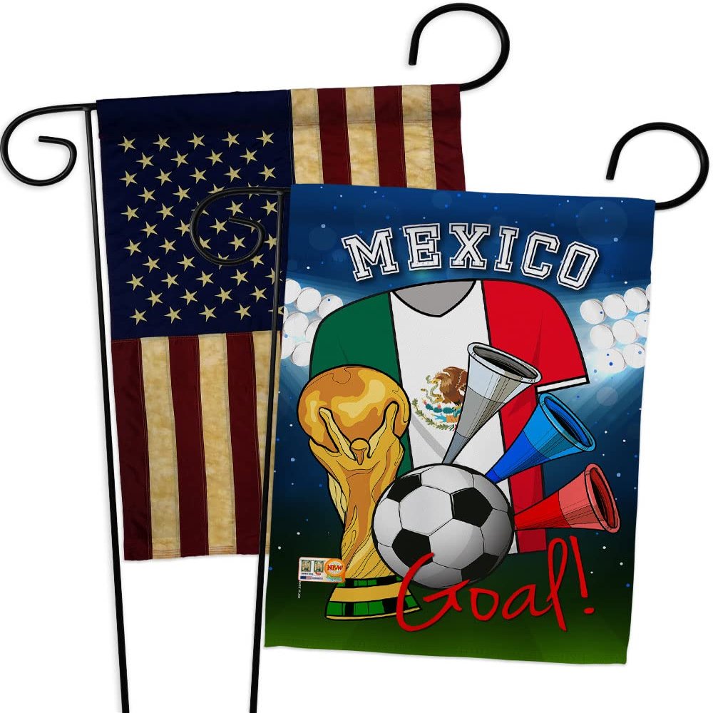 FIFA World Cup Mexican Flags American Flag Banner Pack Wall Art Patio Lawn Garden Room Decorations Outdoor Tapestry Yard Signs Sports Fan Team Qatar Trophy Soccer Game Football Gifts Made in USA