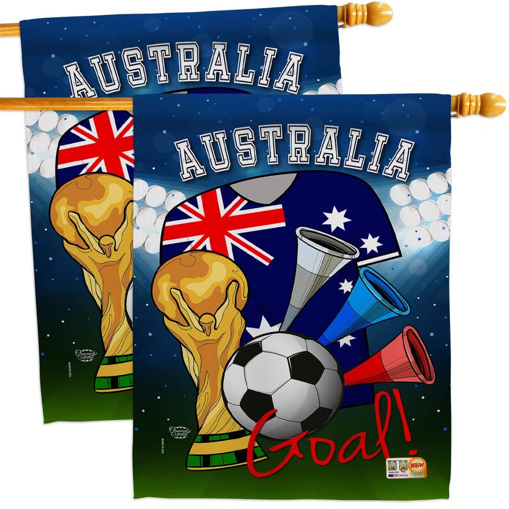 FIFA World Cup Australian Flags Wall Decor 2 Pcs Banner Flag Patio Lawn Garden Room Decorations Outdoor Tapestry Yard Signs Art Sports Fan Team Qatar Trophy Soccer Game Football Gifts Made in USA
