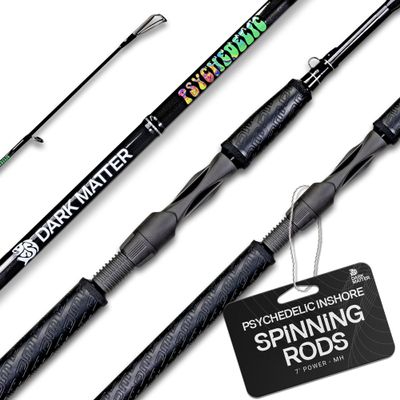 Dark Matter Psychedelic Inshore 7 Foot Spinning Rods - Black - Medium Heavy Spinning Rod, Fast Action Inshore Saltwater Fishing Rod, Carbon Fiber Fishing Rods with Fuji K Series Alconite Guides