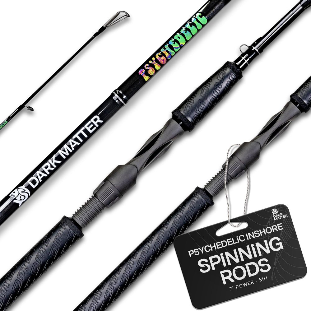 Dark Matter Psychedelic Inshore 7 Foot Spinning Rods - Black - Medium Heavy Spinning Rod, Fast Action Inshore Saltwater Fishing Rod, Carbon Fiber Fishing Rods with Fuji K Series Alconite Guides
