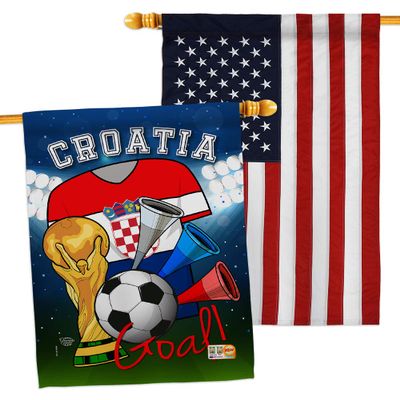 FIFA World Cup Croatian Flags American Flag Banner Pack Wall Art Patio Porch Lawn Garden Outdoor Decorations Tapestry Yard Signs Sports Fan Team Qatar Trophy Soccer Game Football Gifts Made in USA