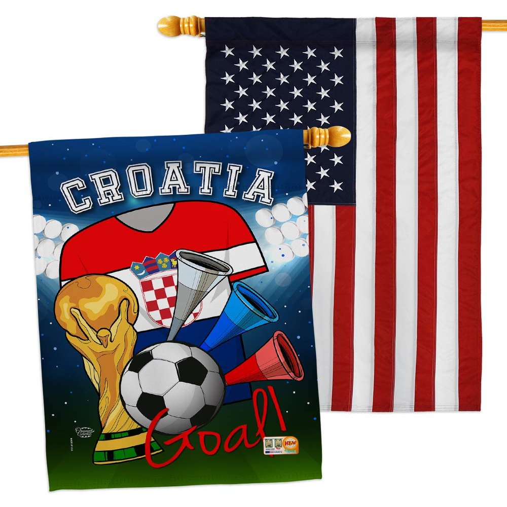FIFA World Cup Croatian Flags American Flag Banner Pack Wall Art Patio Porch Lawn Garden Outdoor Decorations Tapestry Yard Signs Sports Fan Team Qatar Trophy Soccer Game Football Gifts Made in USA