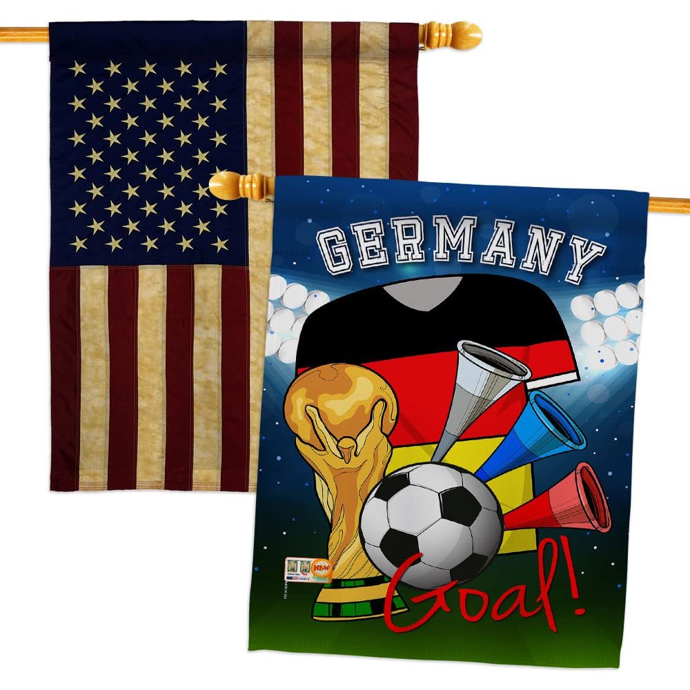 FIFA World Cup German Flags American Flag Banner Pack Patio Lawn Garden Patriotic Outdoor Decorations Indoor Tapestry Yard Signs Sports Fan Team Qatar Trophy Soccer Game Football Gifts Made In USA