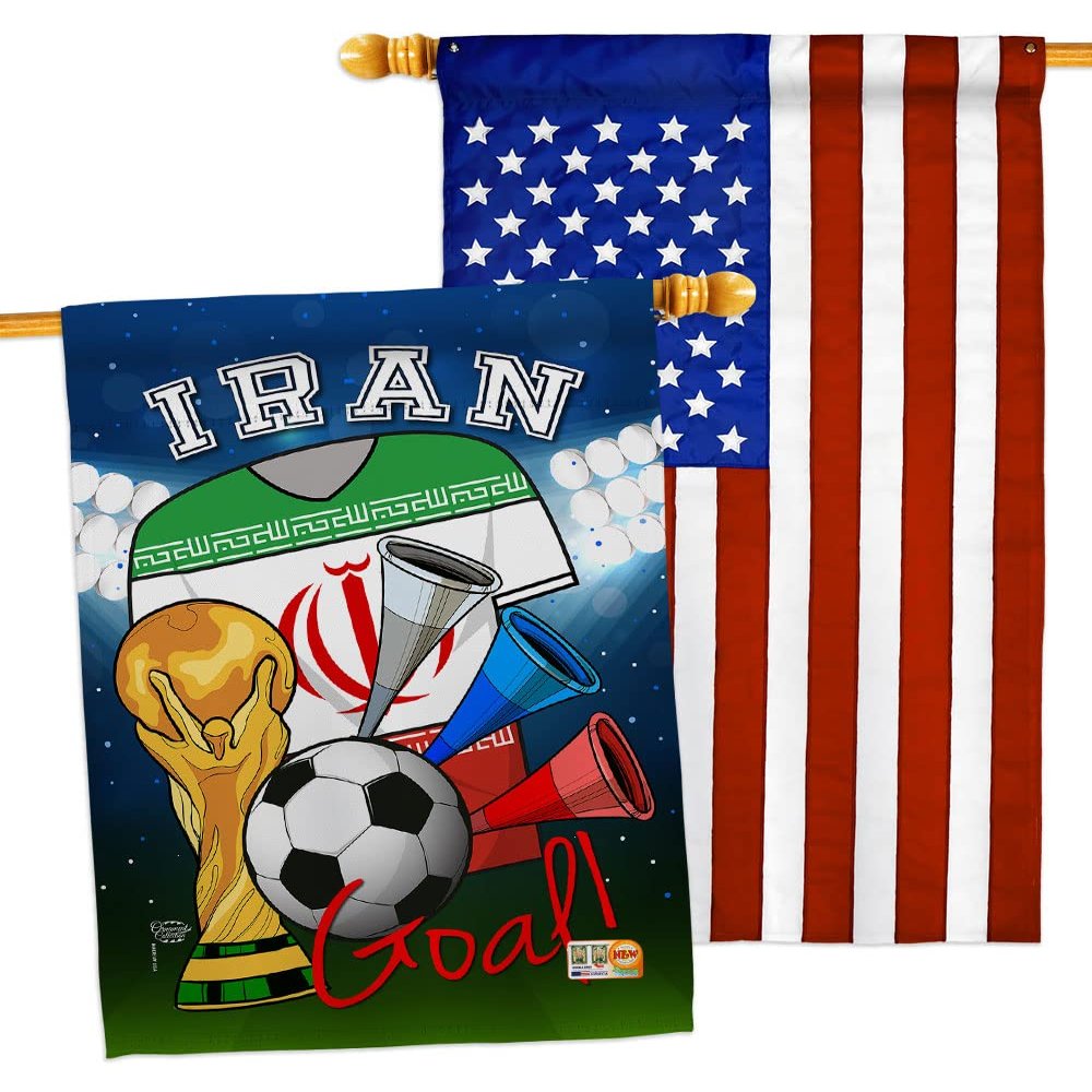 FIFA World Cup Iranian Flags American Flag Banner Pack Patio Porch Lawn Garden Room Decorations Outdoor Tapestry Yard Signs Art Sports Fan Team Qatar Trophy Soccer Game Football Gifts Made in USA