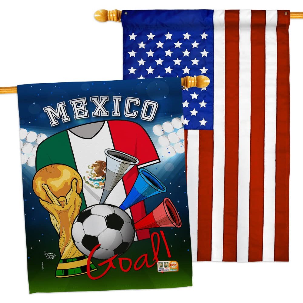 FIFA World Cup Mexican Flags American Flag Banner Pack Patio Porch Lawn Garden Room Decorations Outdoor Tapestry Yard Signs Art Sports Fan Team Qatar Trophy Soccer Game Football Gifts Made in USA