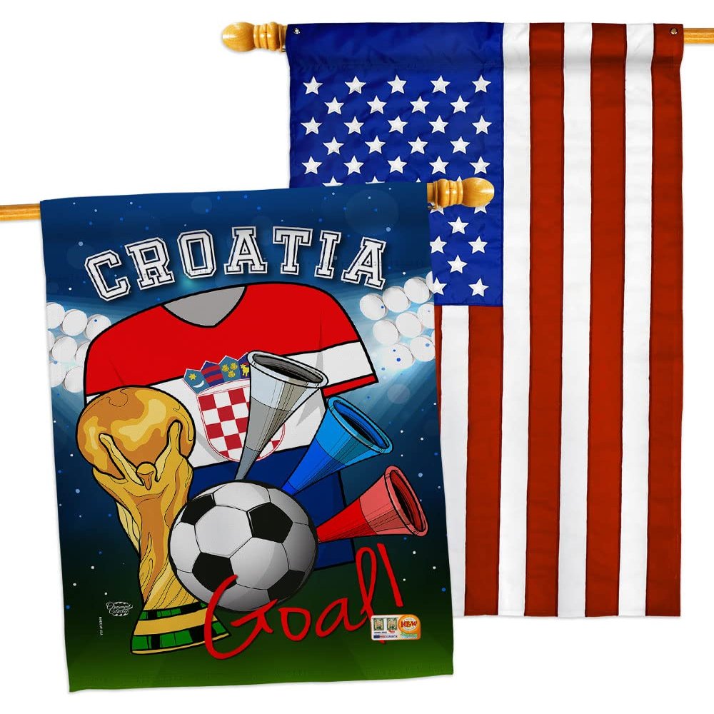 FIFA World Cup Croatian Flags American Flag Banner Pack Patio Porch Lawn Garden Room Decorations Outdoor Tapestry Yard Signs Art Sports Fan Team Qatar Trophy Soccer Game Football Gifts Made in USA