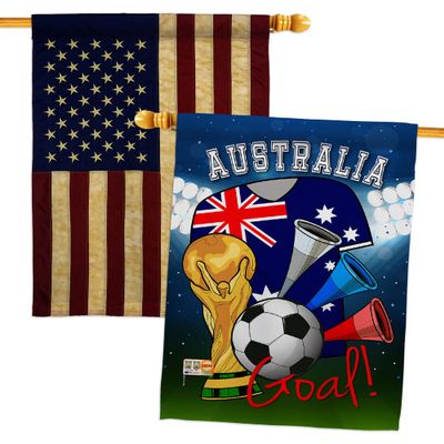 FIFA World Cup Australian Flags American Flag Banner Pack Patio Lawn Garden Patriotic Outdoor Decorations Indoor Tapestry Yard Signs Sports Fan Team Qatar Trophy Soccer Game Football Gifts Made In USA
