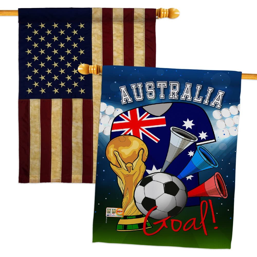 FIFA World Cup Australian Flags American Flag Banner Pack Patio Lawn Garden Patriotic Outdoor Decorations Indoor Tapestry Yard Signs Sports Fan Team Qatar Trophy Soccer Game Football Gifts Made In USA