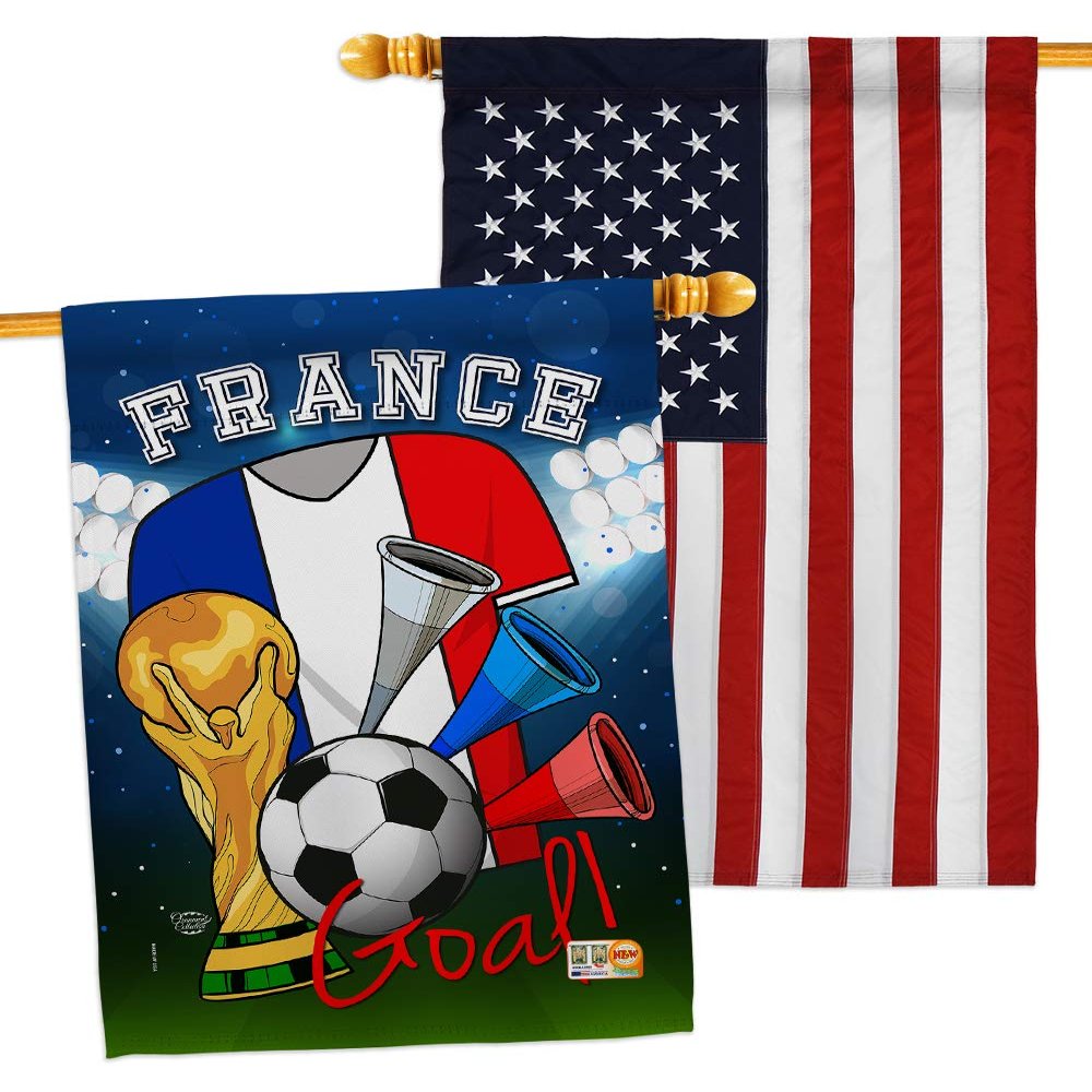 FIFA World Cup French Flags American Flag Banner Pack Wall Art Patio Porch Lawn Garden Outdoor Decorations Tapestry Yard Signs Sports Fan Team Qatar Trophy Soccer Game Football Gifts Made in USA