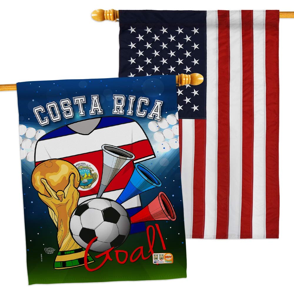 FIFA World Cup Costa Rican Flags American Flag Banner Pack Wall Art Patio Porch Lawn Garden Outdoor Decorations Tapestry Yard Signs Sports Fan Team Qatar Trophy Soccer Game Football Gifts Made in USA
