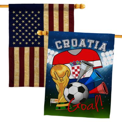 FIFA World Cup Croatian Flags American Flag Banner Pack Patio Lawn Garden Patriotic Outdoor Decorations Indoor Tapestry Yard Signs Sports Fan Team Qatar Trophy Soccer Game Football Gifts Made In USA