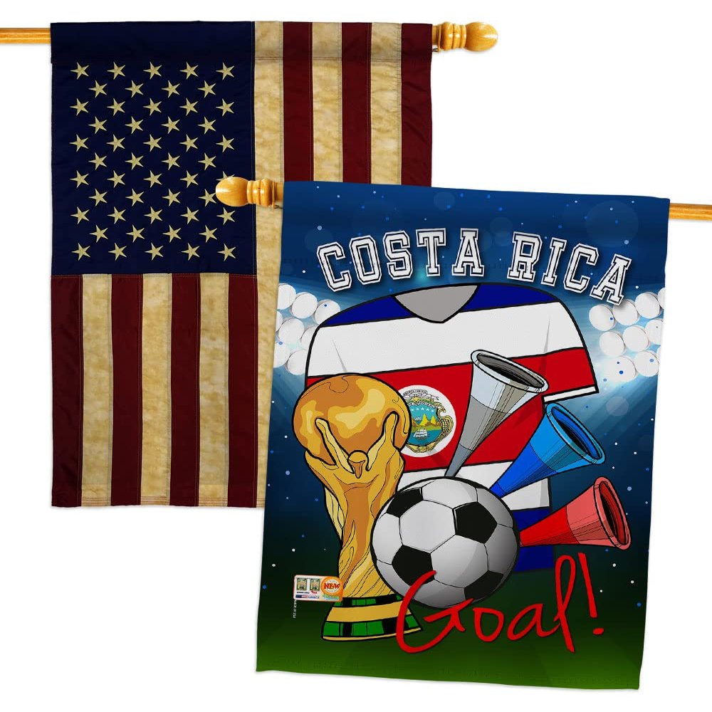 FIFA World Cup Costa Rican Flags American Banner Pack Patio Lawn Garden Patriotic Outdoor Decorations Indoor Tapestry Yard Signs Sports Fan Team Qatar Trophy Soccer Game Football Gifts Made In USA