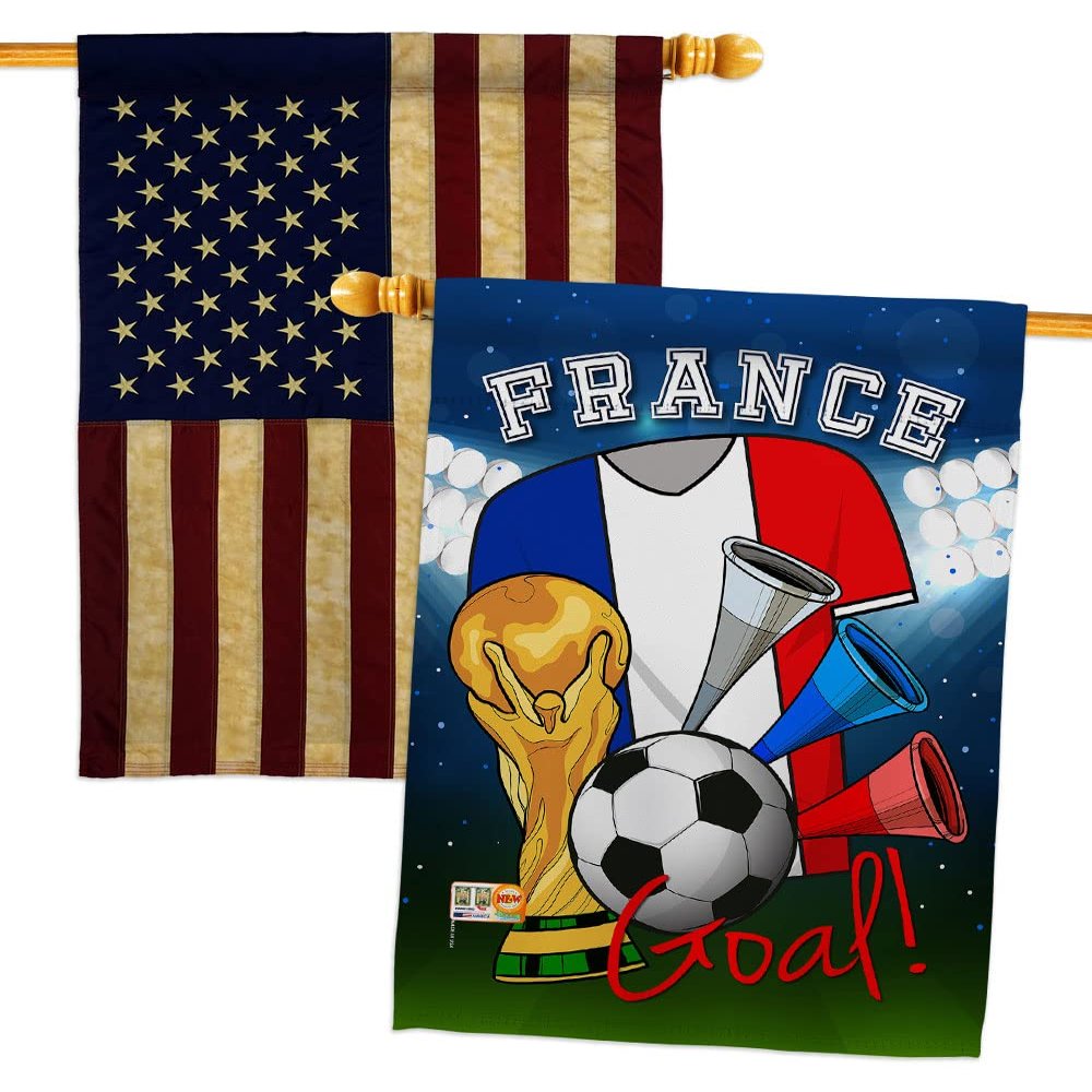 FIFA World Cup French Flags American Flag Banner Pack Patio Lawn Garden Patriotic Outdoor Decorations Indoor Tapestry Yard Signs Sports Fan Team Qatar Trophy Soccer Game Football Gifts Made In USA