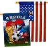 FIFA World Cup Serbian Flags American Flag Banner Pack Patio Porch Lawn Garden Room Decorations Outdoor Tapestry Yard Signs Art Sports Fan Team Qatar Trophy Soccer Game Football Gifts Made in USA view 1