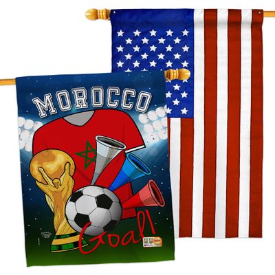 FIFA World Cup Moroccan Flags American Flag Banner Pack Patio Porch Lawn Garden Room Decorations Outdoor Tapestry Yard Signs Art Sports Fan Team Qatar Trophy Soccer Game Football Gifts Made in USA
