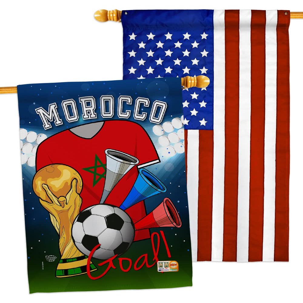 FIFA World Cup Moroccan Flags American Flag Banner Pack Patio Porch Lawn Garden Room Decorations Outdoor Tapestry Yard Signs Art Sports Fan Team Qatar Trophy Soccer Game Football Gifts Made in USA