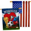 FIFA World Cup Moroccan Flags American Flag Banner Pack Patio Porch Lawn Garden Room Decorations Outdoor Tapestry Yard Signs Art Sports Fan Team Qatar Trophy Soccer Game Football Gifts Made in USA view 1