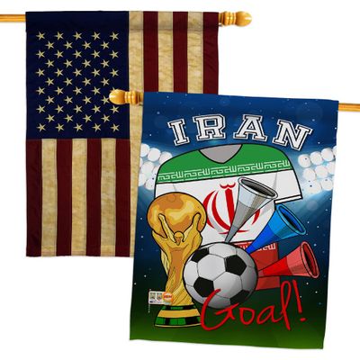 FIFA World Cup Iranian Flags American Flag Banner Pack Patio Lawn Garden Patriotic Outdoor Decorations Indoor Tapestry Yard Signs Sports Fan Team Qatar Trophy Soccer Game Football Gifts Made In USA