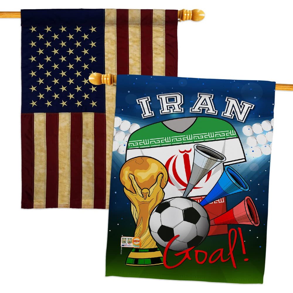 FIFA World Cup Iranian Flags American Flag Banner Pack Patio Lawn Garden Patriotic Outdoor Decorations Indoor Tapestry Yard Signs Sports Fan Team Qatar Trophy Soccer Game Football Gifts Made In USA