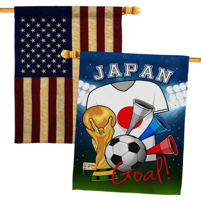 FIFA World Cup Japanese Flags American Flag Banner Pack Patio Lawn Garden Patriotic Outdoor Decorations Indoor Tapestry Yard Signs Sports Fan Team Qatar Trophy Soccer Game Football Gifts Made In USA