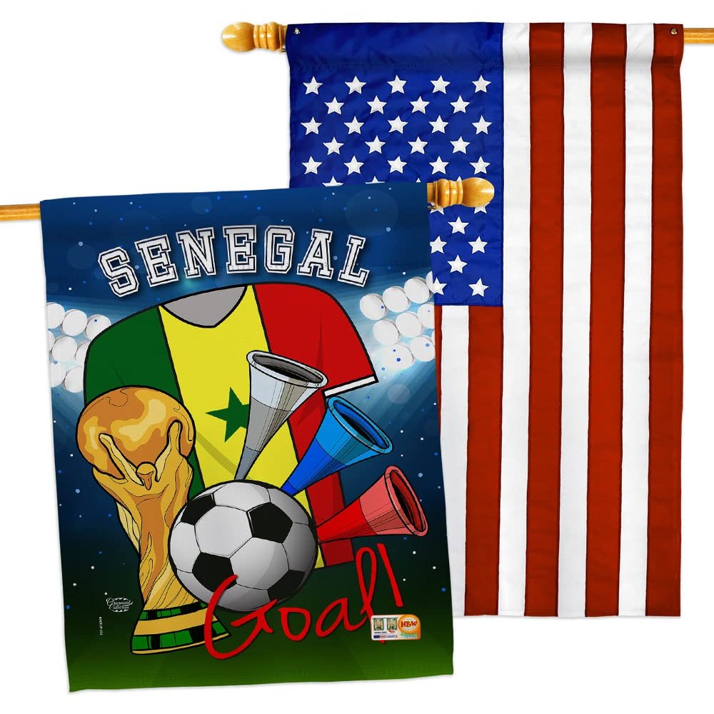 FIFA World Cup Senegalese Flags American Flag Banner Pack Patio Porch Lawn Garden Room Decorations Outdoor Tapestry Yard Signs Art Sports Fan Team Qatar Trophy Soccer Game Football Gifts Made in USA
