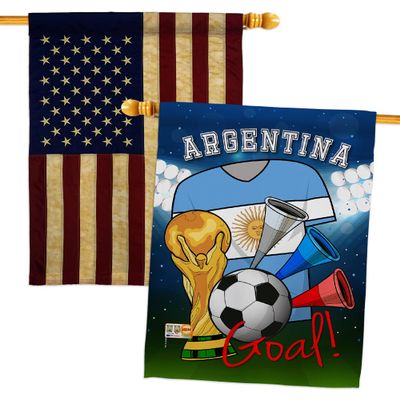 FIFA World Cup Argentine Flags American Flag Banner Pack Patio Lawn Garden Patriotic Outdoor Decorations Indoor Tapestry Yard Signs Sports Fan Team Qatar Trophy Soccer Game Football Gifts Made In USA